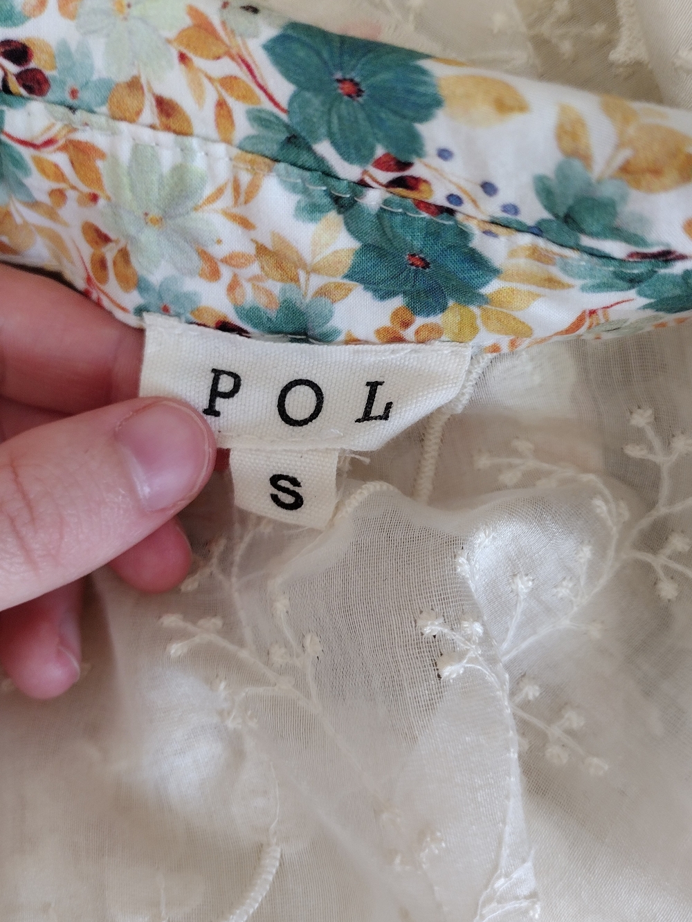 NWOT POL Floral Patchwork Lace Shacket in Cream & Teal - Picture 13 of 15
